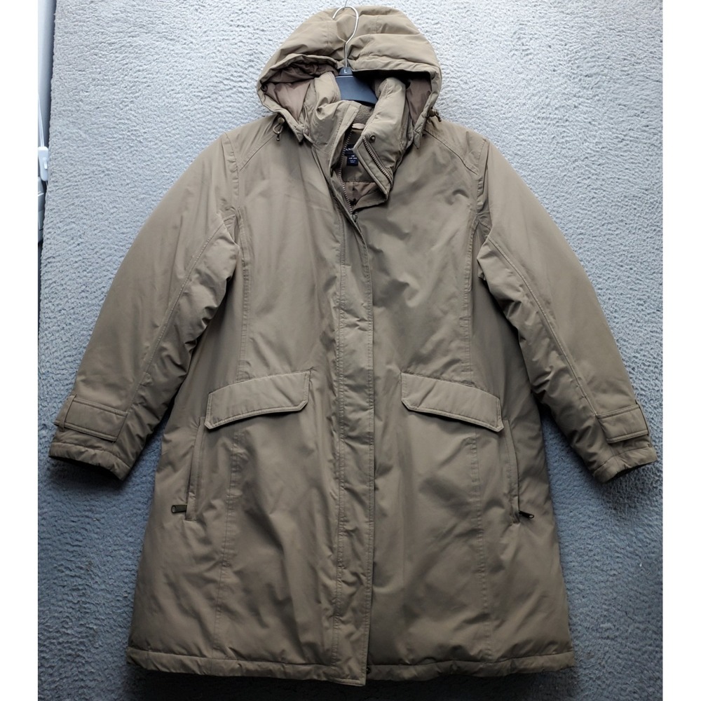 Lands' End Parka Down Jacket Women 1X Brown Hooded Winter Snap Up Inside Zip EUC